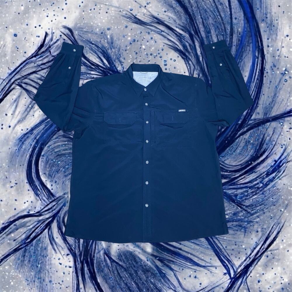Eddie Bauer Mens Size XL Navy Blue Vented Fishing Hiking Utility Shirt Outdoor⁠